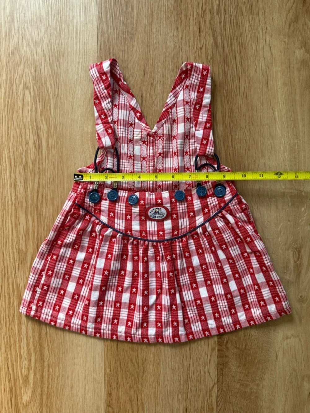 Vintage Baby Oshkosh Americana Plaid Red White Vestbak Skirt Overalls 12 Months